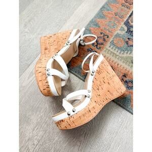 NWOT Colin Stuart Leather Platform Wedge Sandals Size 9 White Chunky Strappy